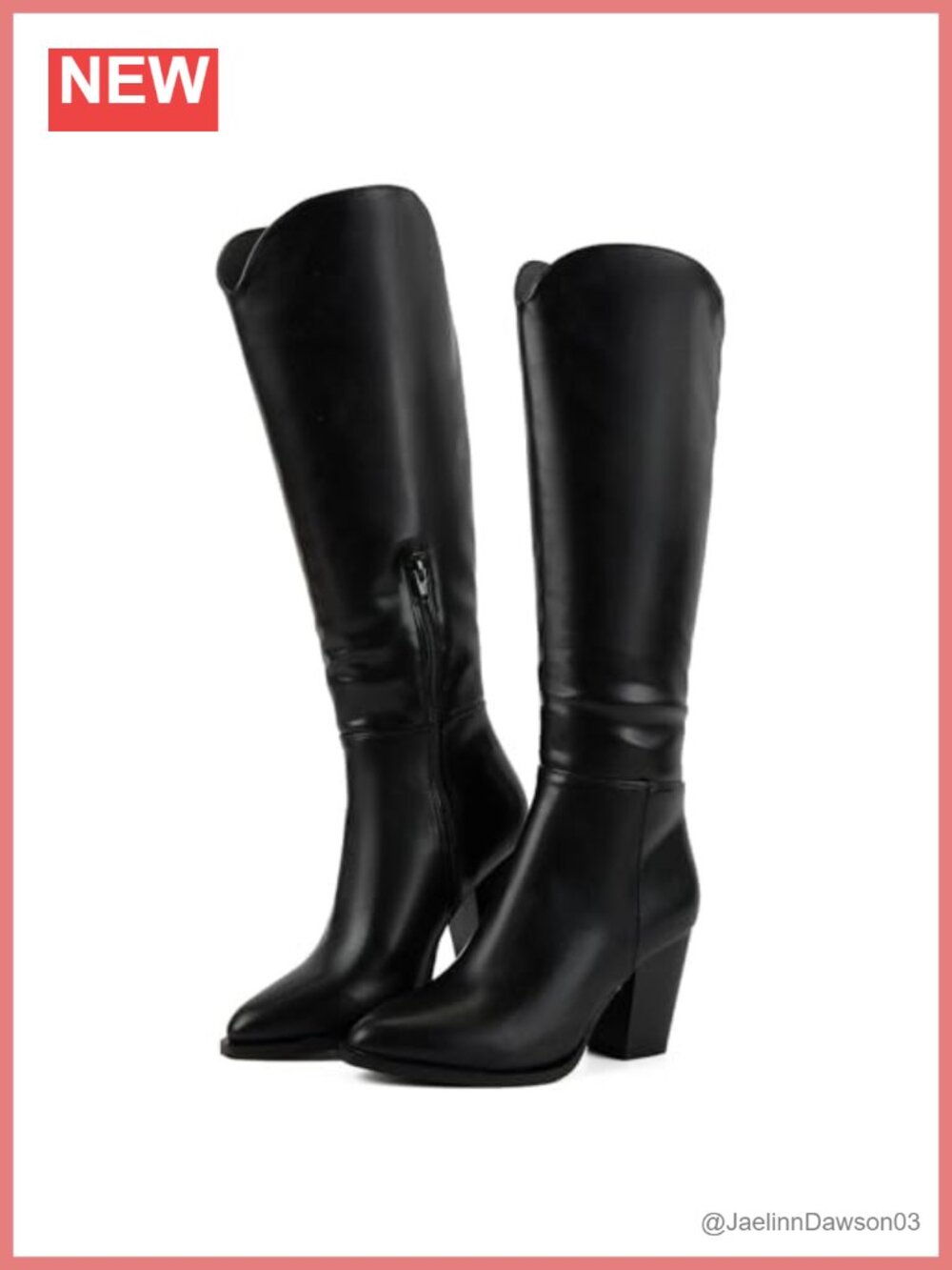 Women's Knee High Western Boots Pointed Toe Chunky Heel Faux Leather Tall